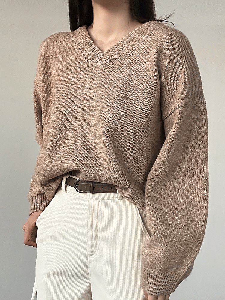 울 브이넥 루즈핏 스웨터 니트 티셔츠 3color